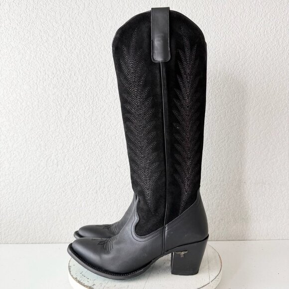 Lane JENTRY Knee High Womens Cowboy Boots 8.5 Black Leather Western Cowgirl Tall - Picture 4 of 10